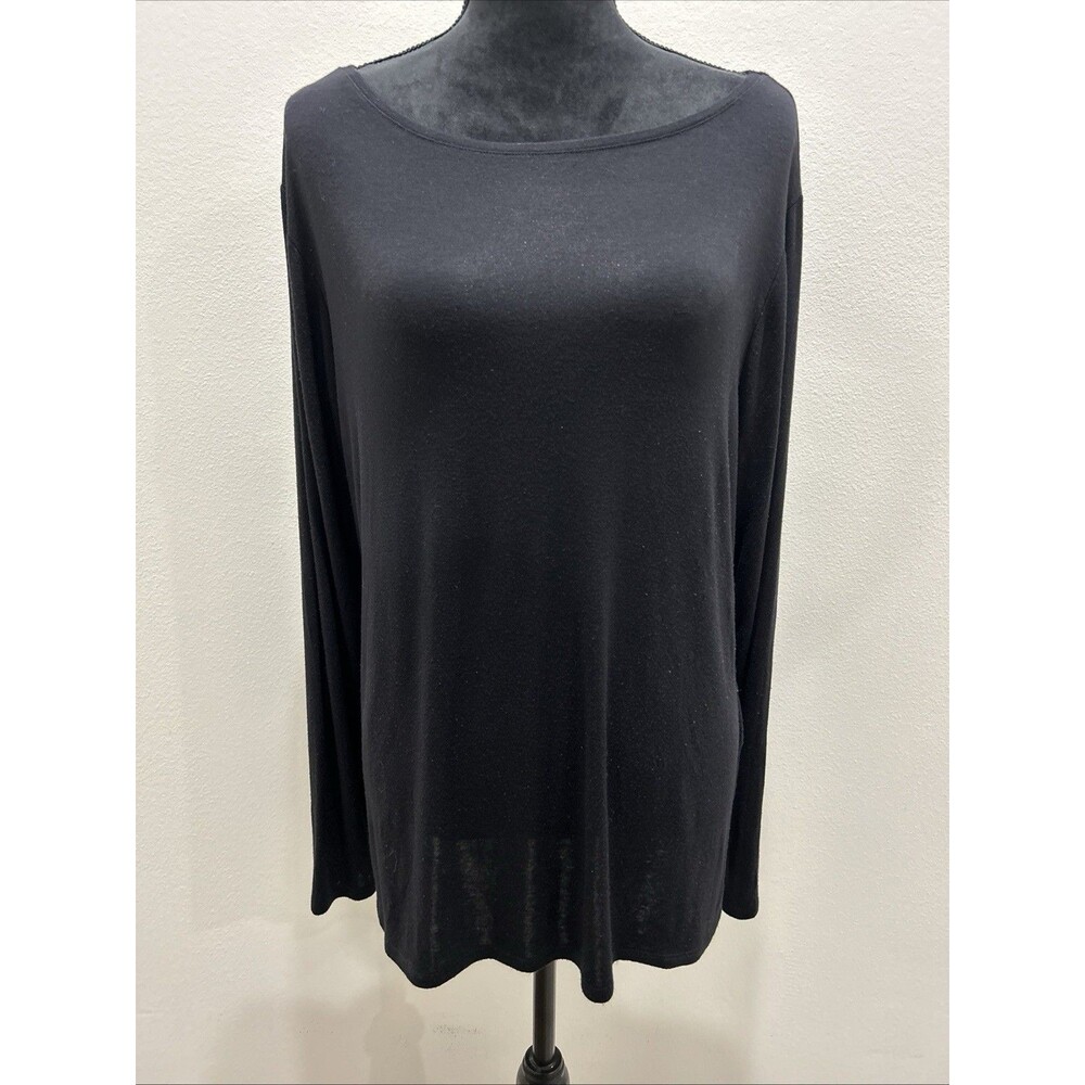 Chicos Sz 3 US XL Top Black Long Sleeve Boat Neck